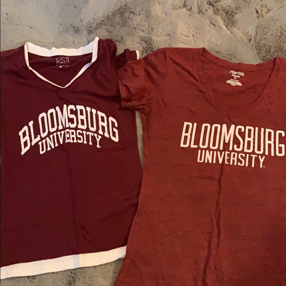 Two Bloomsburg University v-neck shirts